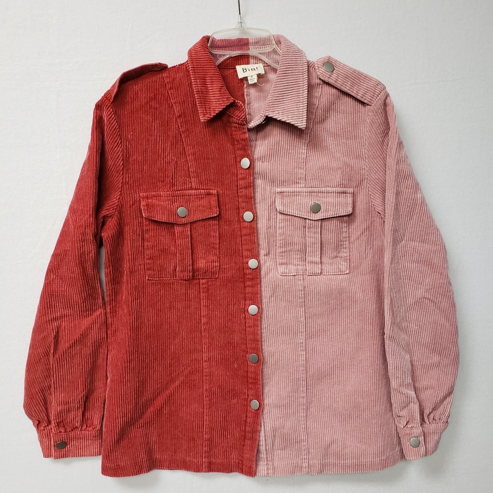 BiBi Small Colorblock Corduroy Jacket Pink mauve Button Cotton Cozy Two Tone